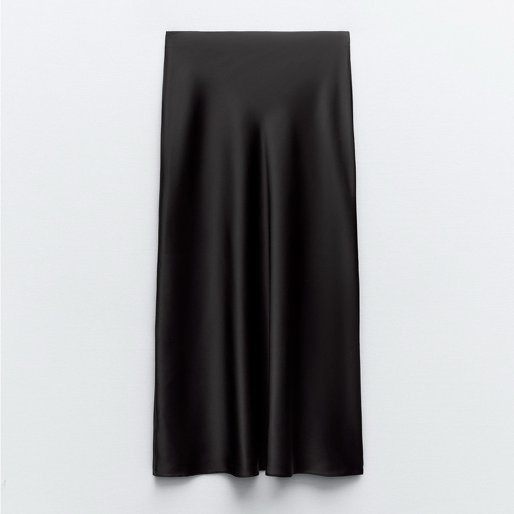 Black Satin Midi Skirt